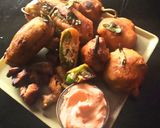 A picture of step 5 of Mirchi Bhajji.