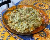 Une image de l'étape 17 de Riz aux poivrons tricolores, saucisses alsaciennes, tomates et pesto.
