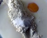 A picture of step 1 of Sig's breaded, filled pancake parcels.