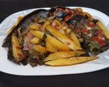 Grilled cat fish with potatoes and spinachmatakin girki3 hoto