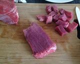 A picture of step 1 of Sardinian Fregola Soup with Beef and Vegetables.