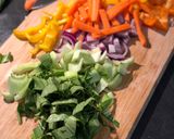 A picture of step 2 of Gai Pad Prik Soba (Thai / Japanese chicken fusion).
