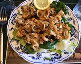A picture of step 6 of 675. California Farm Fried Calamari Cashew Salad.