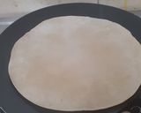 A picture of step 3 of Indian flatbread (chapati) using soy milk.