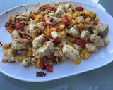 Une image de l'étape 11 de Poulet mariné aux poivrons bicolores.