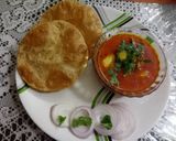 A picture of step 6 of Jeera aloo with puri.
