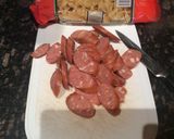 A picture of step 2 of Chorizo with pink sauce.