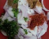 A picture of step 1 of Kanda Bhaji.