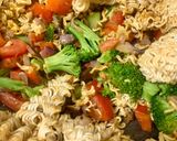 A picture of step 1 of Green Veggie Maggi with Sweet and Savory Salsa.