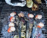 A picture of step 6 of Braai mackerel and scallops with padron peppers, aubergine and sweet corn.