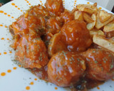 Foto del paso 9 de la receta: Albóndigas de pollo y berenjena salsa bacon y moruno amarillo
