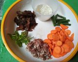 Foto langkah ke 1 dari resep Mpasi baby 9+ (bubur daging sapi + jamur).