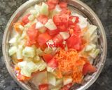 A picture of step 2 of Curd Rice with veggies.