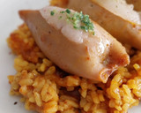 Foto del paso 19 de la receta: Arroz con calamares rellenos de gambas y boloñesa con velo de panceta ibérica