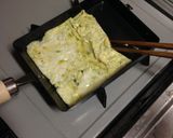 A picture of step 4 of Tamagoyaki (Japanese omelette).
