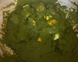 A picture of step 6 of Palak Paneer or Indiana cottage cheese in Spinach gravy.