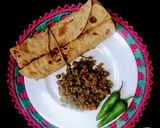 A picture of step 6 of Bhindi qeema with chapati and coffee lufay😍😍😍.