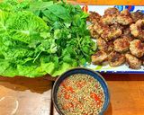 A picture of step 5 of Meatballs with nouc cham, cucumber and mint.