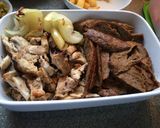 A picture of step 3 of Homemade donner and chicken kebab with all the trimmings 😋.