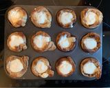 A picture of step 3 of Portuguese custard tarts (natas)with blood orange caramel.