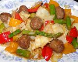 A picture of step 5 of Meatballs with Stir-Fried Vegetables and Tangerine Sauce, Jon Style.