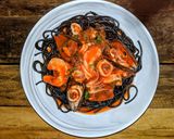 A picture of step 4 of Squid Ink Seafood Pasta.