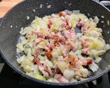 A picture of step 8 of Chicken and Bacon with Peppers, Tomatoes, Spices, and Coconut Milk.