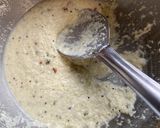 A picture of step 5 of Idli sambar with coconut chutney.