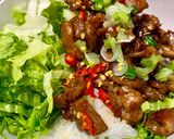 A picture of step 4 of Banh Hoi with Caramelized Pork.
