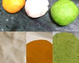 A picture of step 4 of Tricolour Poori / Luchi.
