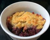 A picture of step 3 of Leftover Kirsch-Cherry crumble.