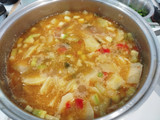 Crema de arroz con calabacín y patatas
