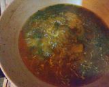 A picture of step 2 of PAAT SAAG JHOL (SOUP OF JUTE LEAVES).