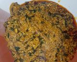 A picture of step 14 of Egusi soup with ugu and bitter leaf.