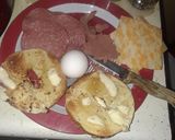A picture of step 1 of Salami, Egg, and Braunschweiger, Cheese Everything Bagel.