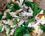 A picture of step 3 of My Stirfry leftover Turkey,Roast Potatoes,stuffing and Spinach🤩.