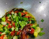 A picture of step 3 of Spring onion, Methi and Alu sabzi.