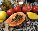 A picture of step 1 of Mango and Papaya Salmorejo.