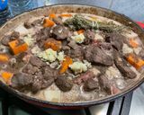 A picture of step 23 of Beef Bourguignon with Sweet Potato, Carrots, Turnips, and Mushrooms.