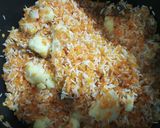 A picture of step 5 of Masoor daal r Khichdi/ Rice and red lentil porridge.