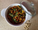 A picture of step 4 of Kaju, karela batetanu shakCashews, Bittergourd and potato curry.
