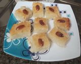 A picture of step 6 of Basbousa or semolina cake.