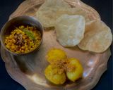 A picture of step 12 of Durga Ashtami Platter - Luchi, Aloo Dum, Chola’r Dal.