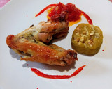 Foto del paso 13 de la receta: Alitas de pollo al horno. Guarnición: puré de camote con miel y nueces y chutney de pimiento rojo ❤️