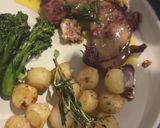 A picture of step 5 of Lemon Butter lamb with Parisian potatoes and spiced broccolini’s.