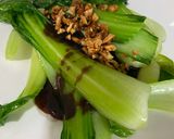A picture of step 5 of Stir-fry Bok Choy with crispy garlic and oyster sauce.