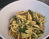 A picture of step 3 of Trofie pasta with spinach, pesto and ricotta cheese.