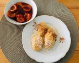Pas rețetă Topfennockerln... Găluște de brânză cu pesmet prăjit în unt și prune caramelizate 6 fotografie