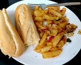 A picture of step 6 of MY Chilli Salt & Pepper Chips on a Baguette 😍.