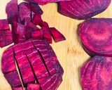 A picture of step 1 of Mediterranean beet salad with dash of roasted walnuts.